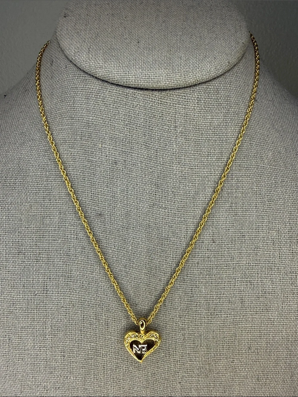 Nina Ricci Heart Logo Pendant Necklace Gold Tone 16” Chain Vintage